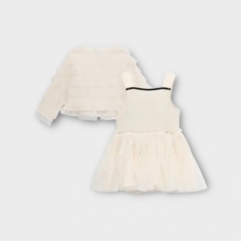 Peek Cream Striped Smocked Tulle Dress & Light Matching Jacket